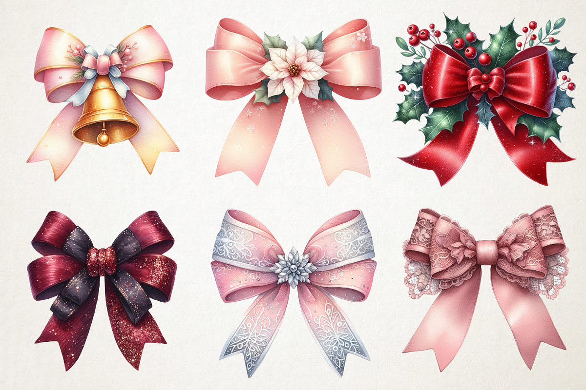 Coquette Christmas Bow Clipart, an Illustration by RobertsArt (Photo 4 of 7)