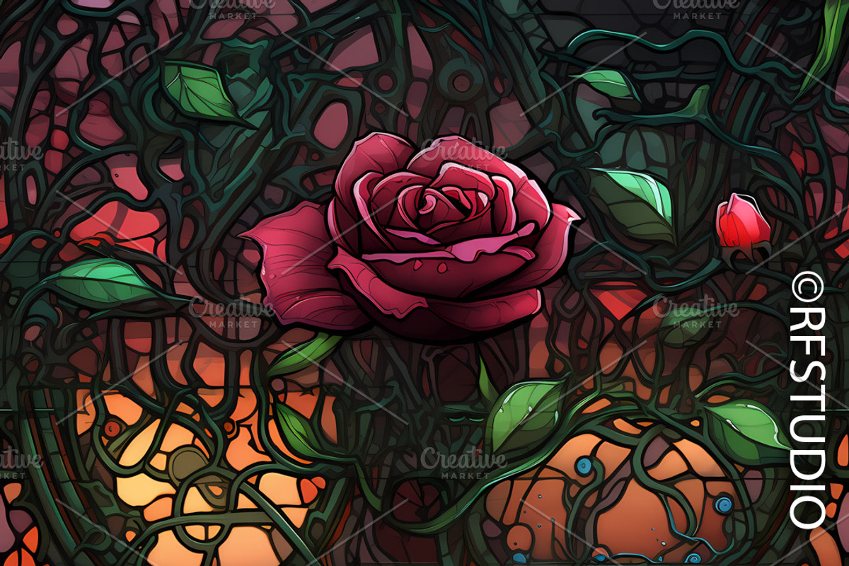ROSES Stained Glass. Seamless Bundle, a Background Graphic by ...