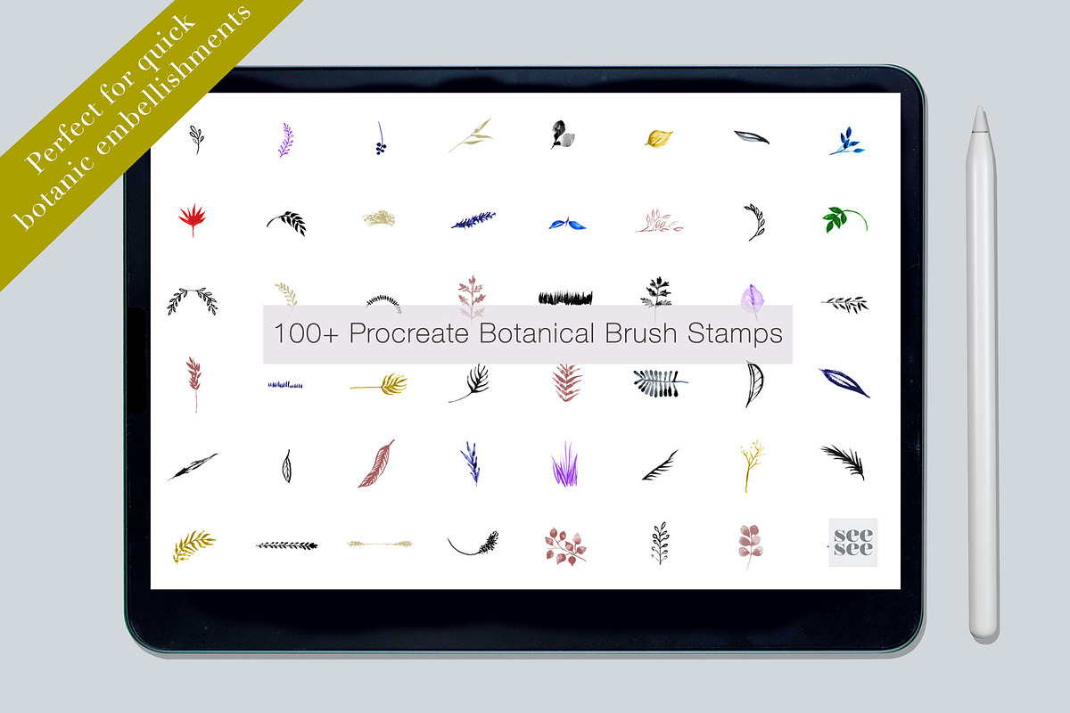 100+ Botanical Procreate Brush Stamp, a Brush Add-On by CC CREATIVE CO (Photo 1 of 16)