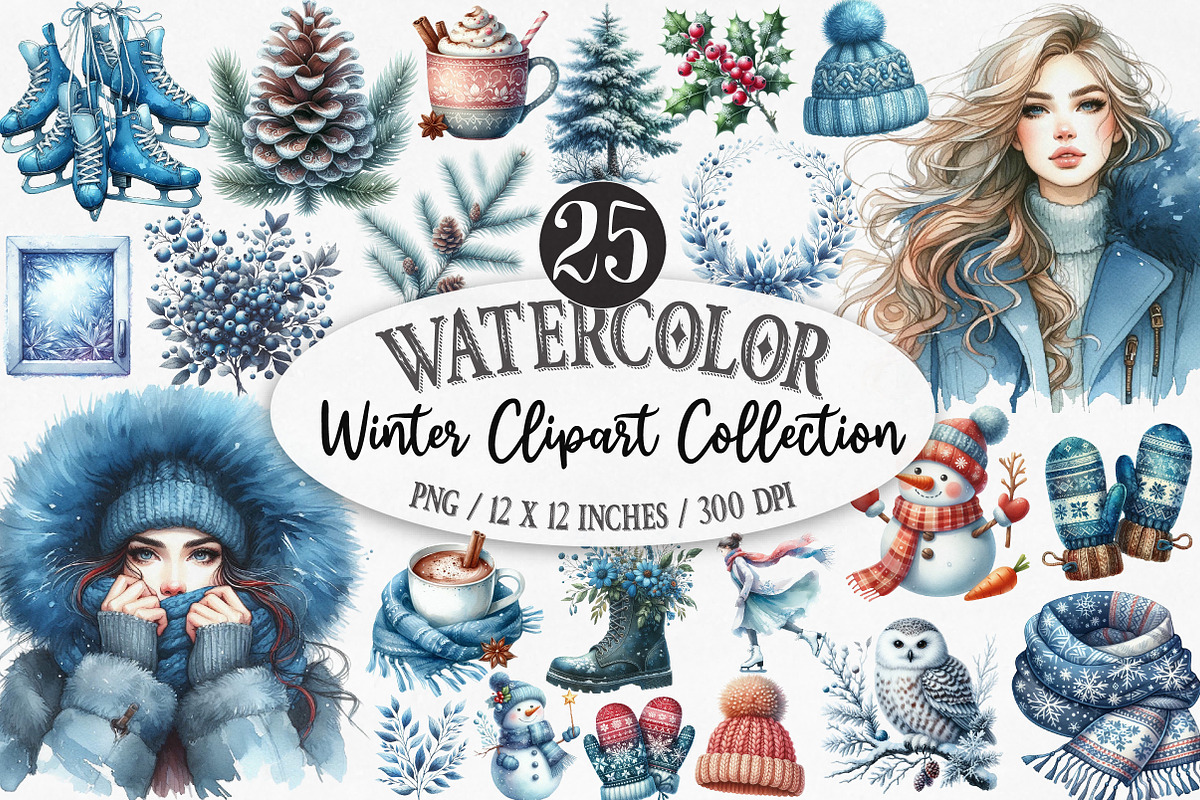 Watercolor Winter Clipart Collection, an Illustration by Designking (Photo 1 of 5)