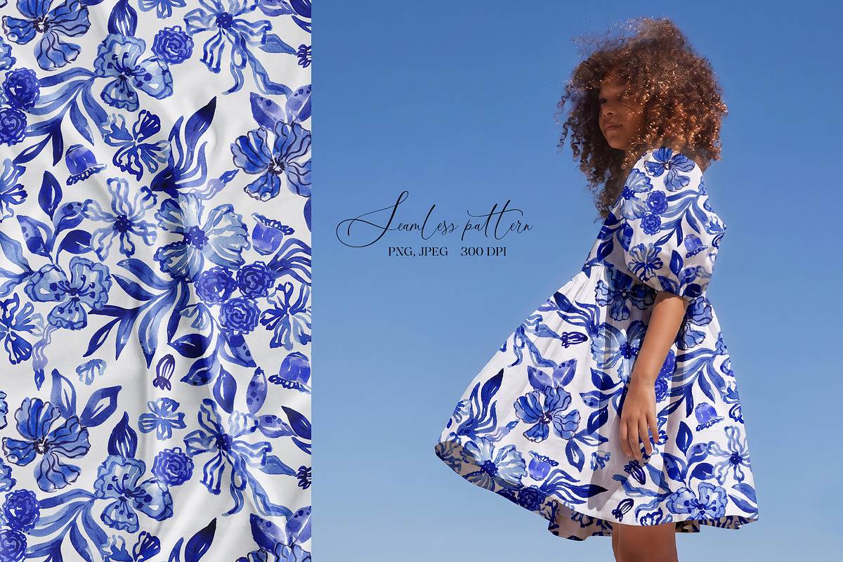 Cobalt Blue Fashion Floral Print, a Pattern Graphic by SirenaArt (Photo 13 of 17)