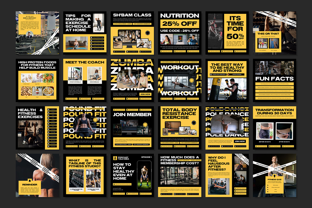 Fitness Yellow Template, a Social Media Template by Kalubuak (Photo 3 of 10)