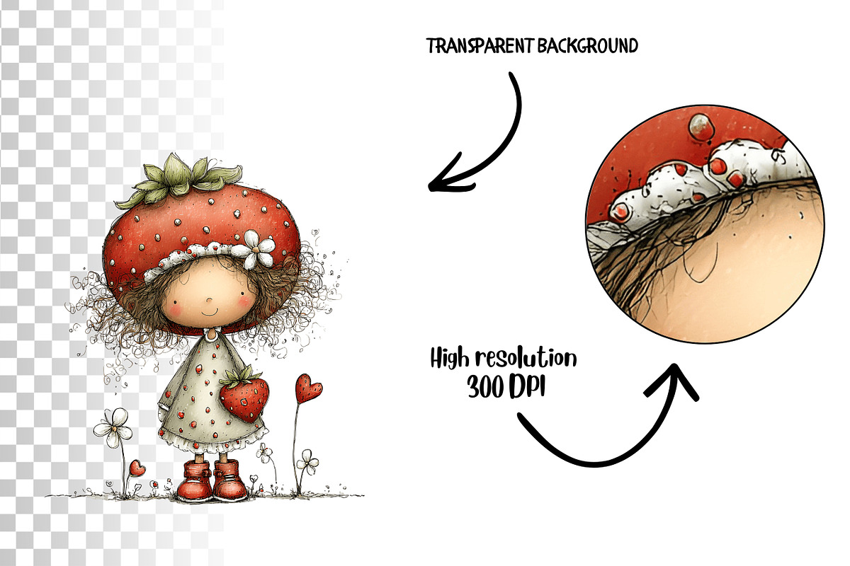 Cute Strawberry Girl Clipart, a Person Illustration by Nicolle's Colorful Art (Photo 6 of 9)