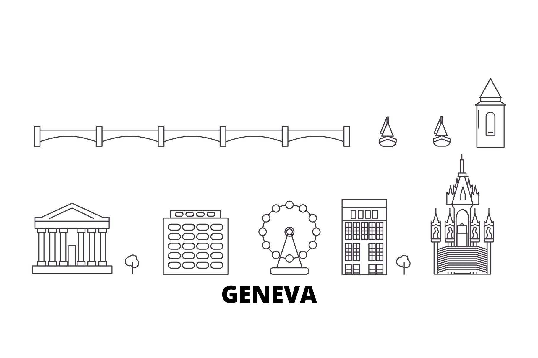 Switzerland Geneva Line Travel by Urban Icon  Creative Market