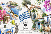 90 watercolour Greece clip art, a Seasonal Illustration by Poppy Lane Studio (Thumbnail 1 of 12)
