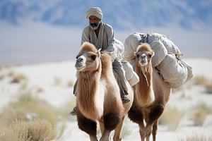Desert nomad riding a camel caravan, an Animal Photo by MistyDay