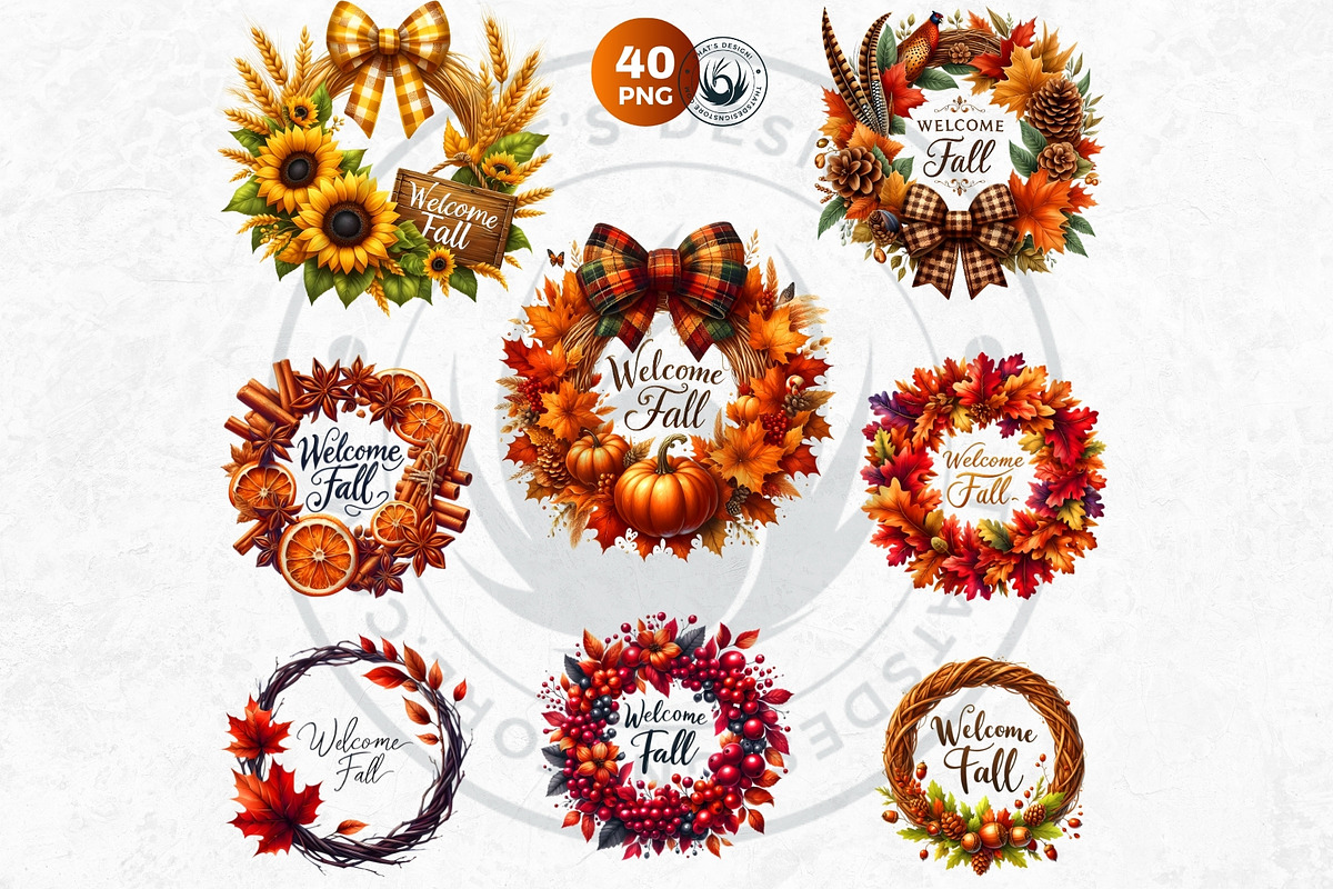 Autumn Harvest Wreaths Clipart, a Seasonal Illustration by ThatsDesignArt (Photo 7 of 10)