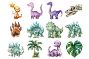 Watercolor Dinosaurs Clipart, an Illustration by Design Market (Thumbnail 2 of 5)