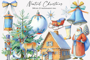 Watercolor Neutral Christmas Clipart, an Illustration by Designworld