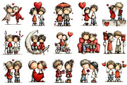 Whimsical Valentine Couple Clipart, an Illustration by OK Design (Thumbnail 3 of 6)