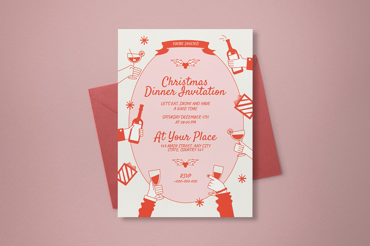 Doodle Christmas Dinner Invitation, a Card Template by Guuver (Photo 2 of 3)