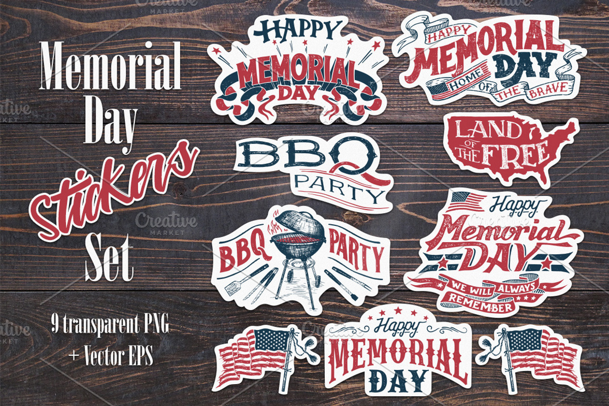 Memorial Day Stickers Set, an Object Graphic by Paul Lesser (Photo 1 of 2)