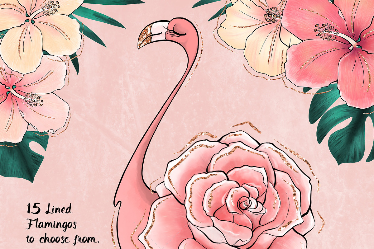 Tropical Flowers & Flamingos ClipArt, an Illustration by Pretty Little Lines (Photo 6 of 15)