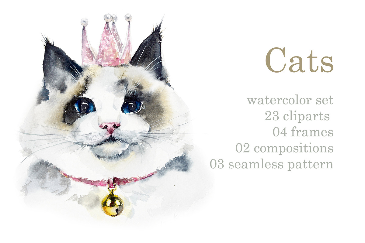 Watercolor Fluffy cats, an Animal Illustration by Budogoshch (Photo 1 of 7)