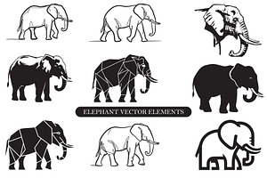 Elephant Vector Black Clipart Set, an Animal Illustration by balal