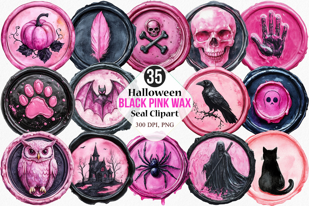 Halloween Black Pink Wax Seal, an Illustration by Canvas Craft (Photo 1 of 8)