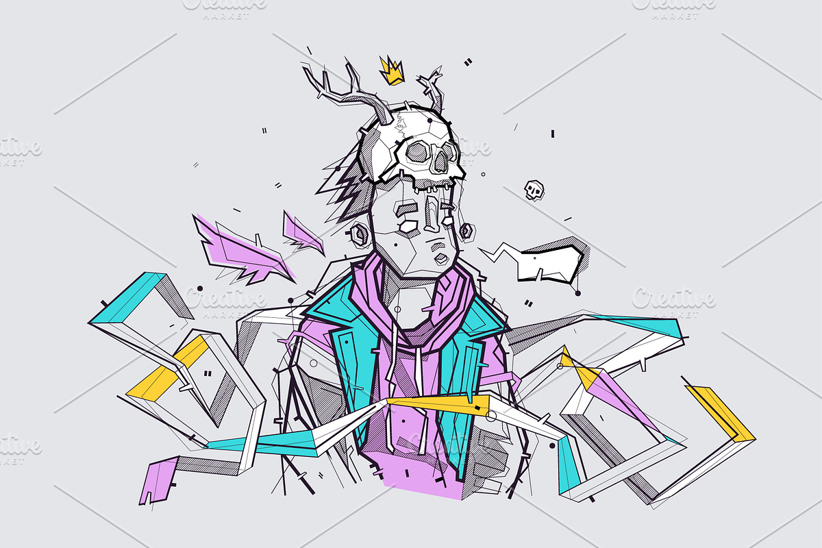 graffiti guy with a skull, a Person Illustration by fet