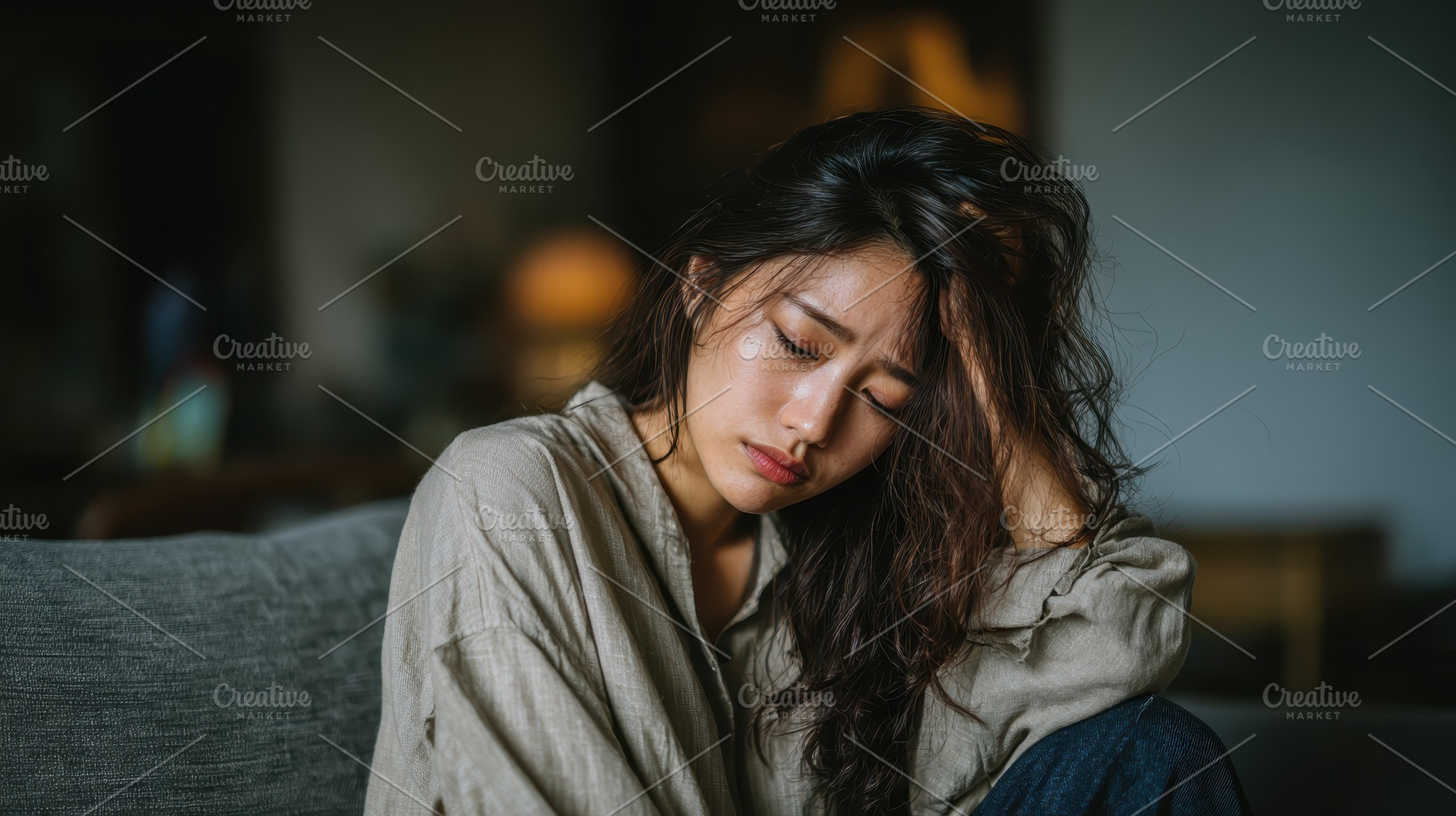 Sad woman sitting alone feeling depr, a Photo by Pixeness Studio