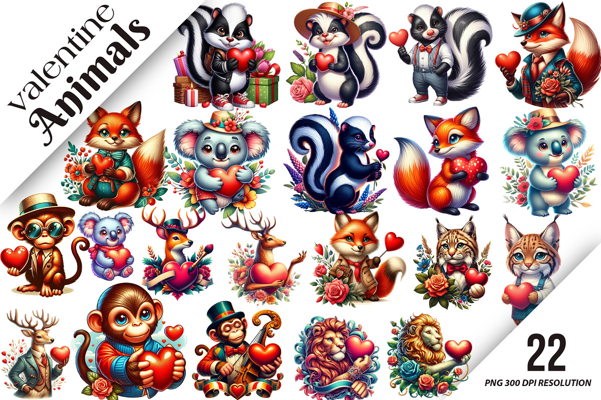 Valentine Animals Clipart, an Illustration by DreamArtGraphic (Photo 1 of 6)