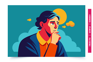 Man thoughtful sunny sky, an Illustration by Tanuart