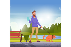 Cleaning dog poop. happy dogs owner, an Animal Illustration by Onyx