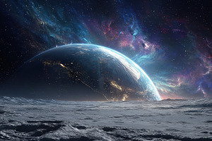 Alien Planetrise Stunning Space Scen, a Photo by Pixeness Studio