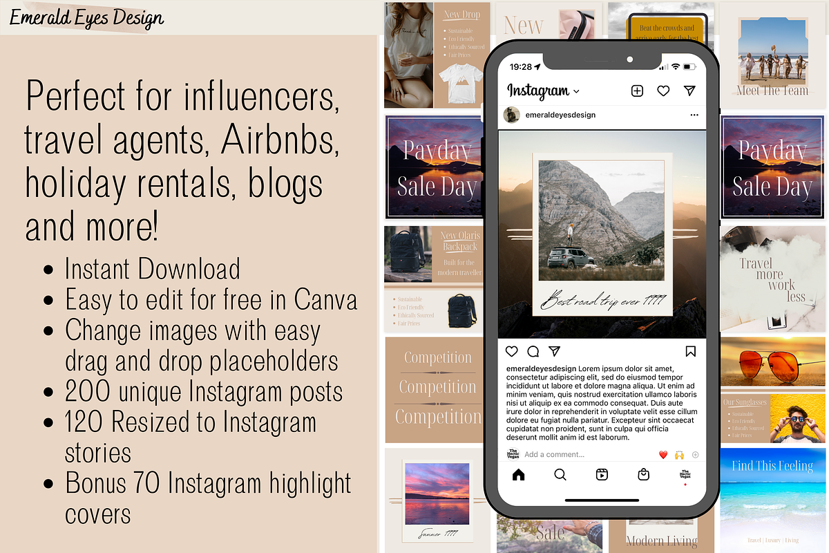 390 Travel Canva Instagram Neutral, a Social Media Template by Emerald Eyes Design (Photo 2 of 11)