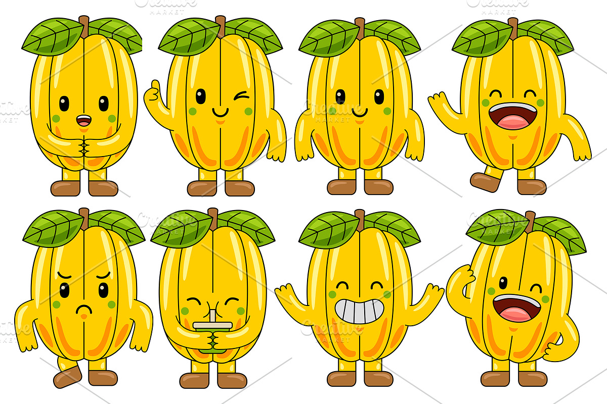 Starfruit Mascot Vector Pack, a Food Illustration by MEDZ (Photo 1 of 5)