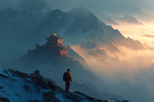 monastery in Tibet at dawn, a Photo by Pictures for you!!!!!!!!!
