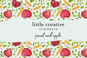 Apple and Pencil Watercolor Pattern