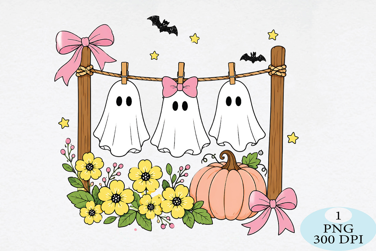 Cute Hanging Ghost Halloween PNG, a Seasonal Illustration by Daily.Designs (Photo 1 of 5)