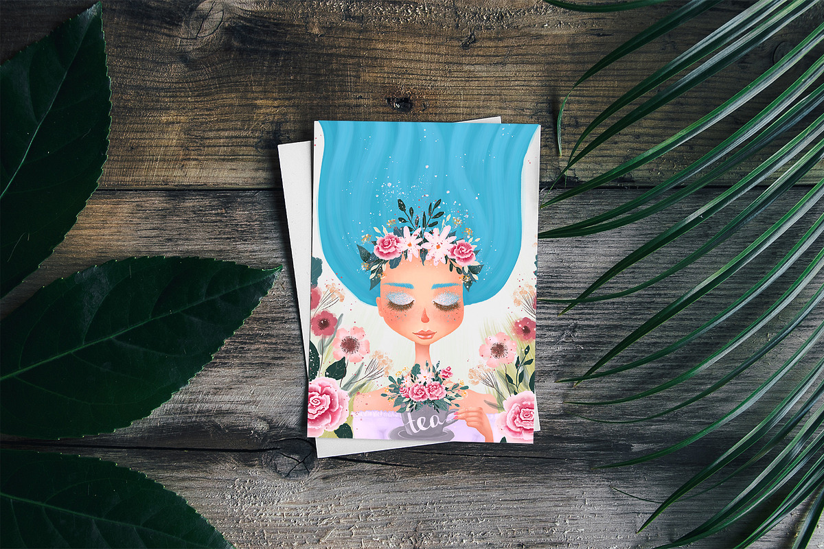 Floral Tea Girl Illustration, a Decorative Illustration by Chloe's Illustrations (Photo 7 of 10)