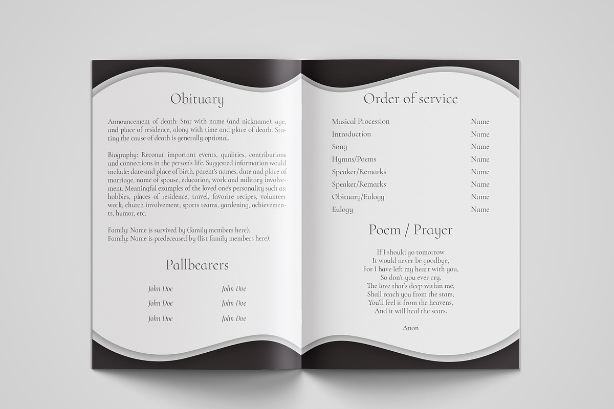 funeral program printing template, a Templates & Theme by TemplateLab (Photo 2 of 2)