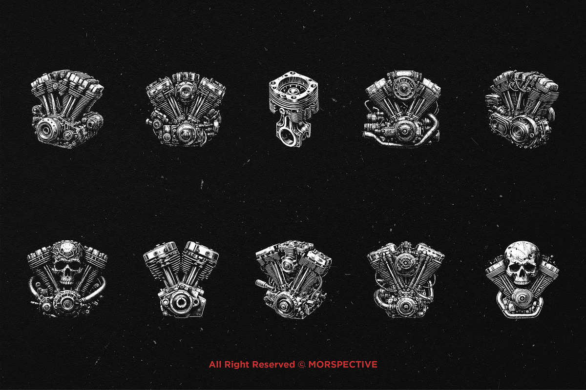 10 Bundle Dark Art Engine Skull, an Illustration by Morspective (Photo 6 of 7)