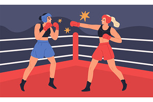 Women boxing in ring. Female fighter, a Sport Illustration by YummyBuum