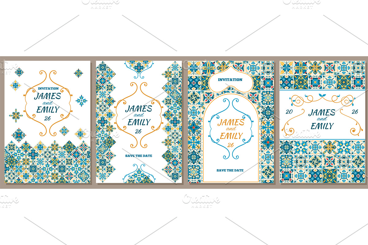 Mediterranean tiles wedding cards, a Texture Illustration by YummyBuum