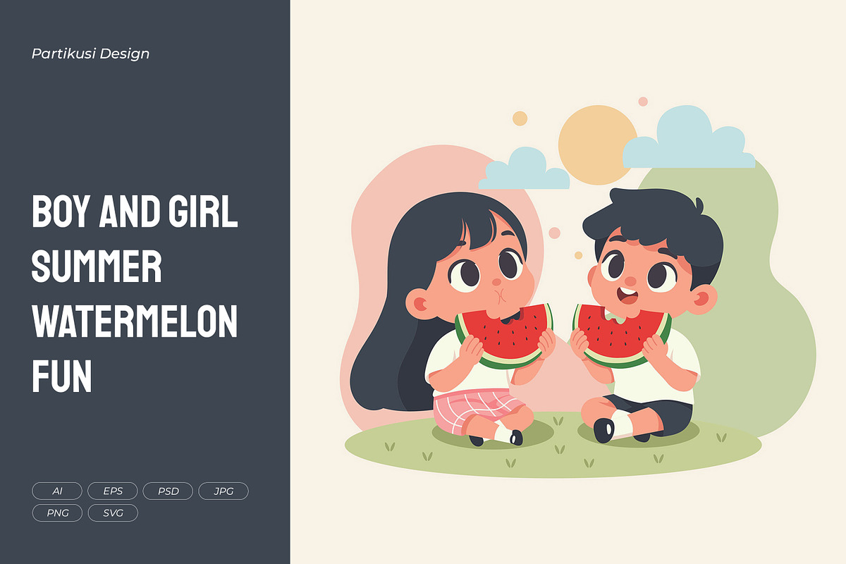 Boy and Girl Summer Watermelon Fun, a Person Illustration by Partikusi Design (Photo 1 of 3)