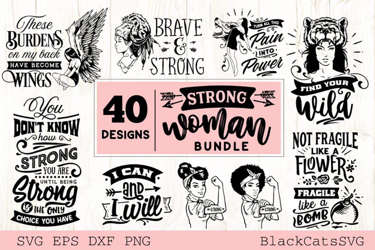 Strong woman SVG bundle 40 designs, an Illustration by BlackCatsMedia (Photo 1 of 4)