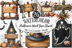 Halloween Wood Sign Clipart, an Illustration by Designking