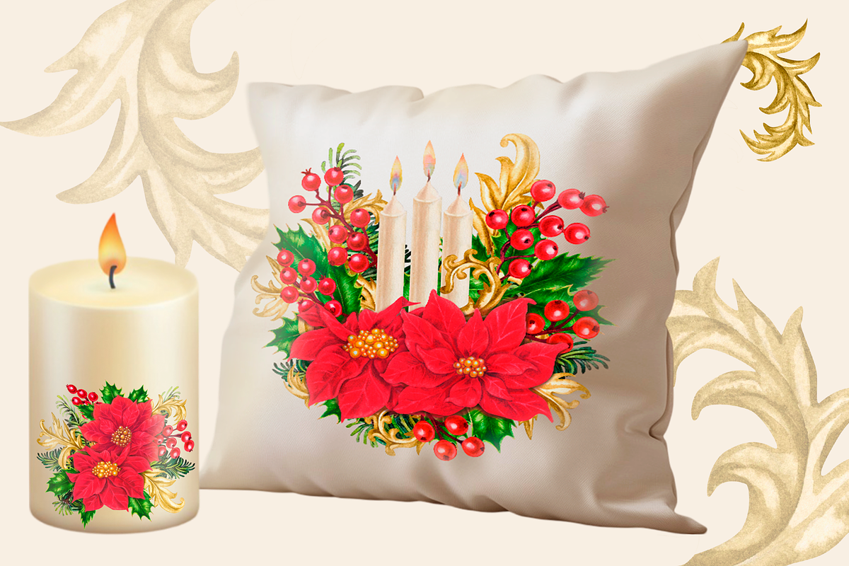 Red Poinsettia, Christmas watercolor, an Illustration by EL_SUHOVA (Photo 8 of 18)