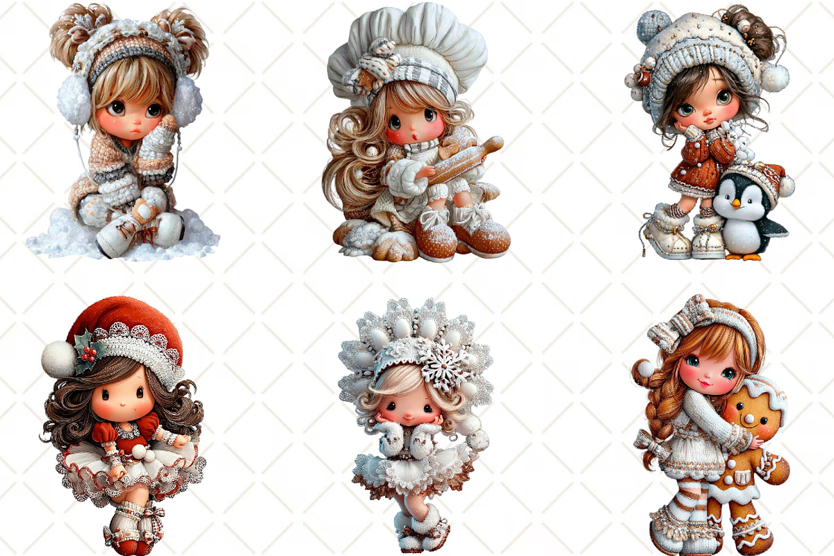 Whimsical Christmas Dolls Clipart, an Illustration by Black Bird Studio (Photo 3 of 6)