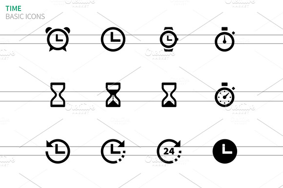 Time And Clock Icons On White
