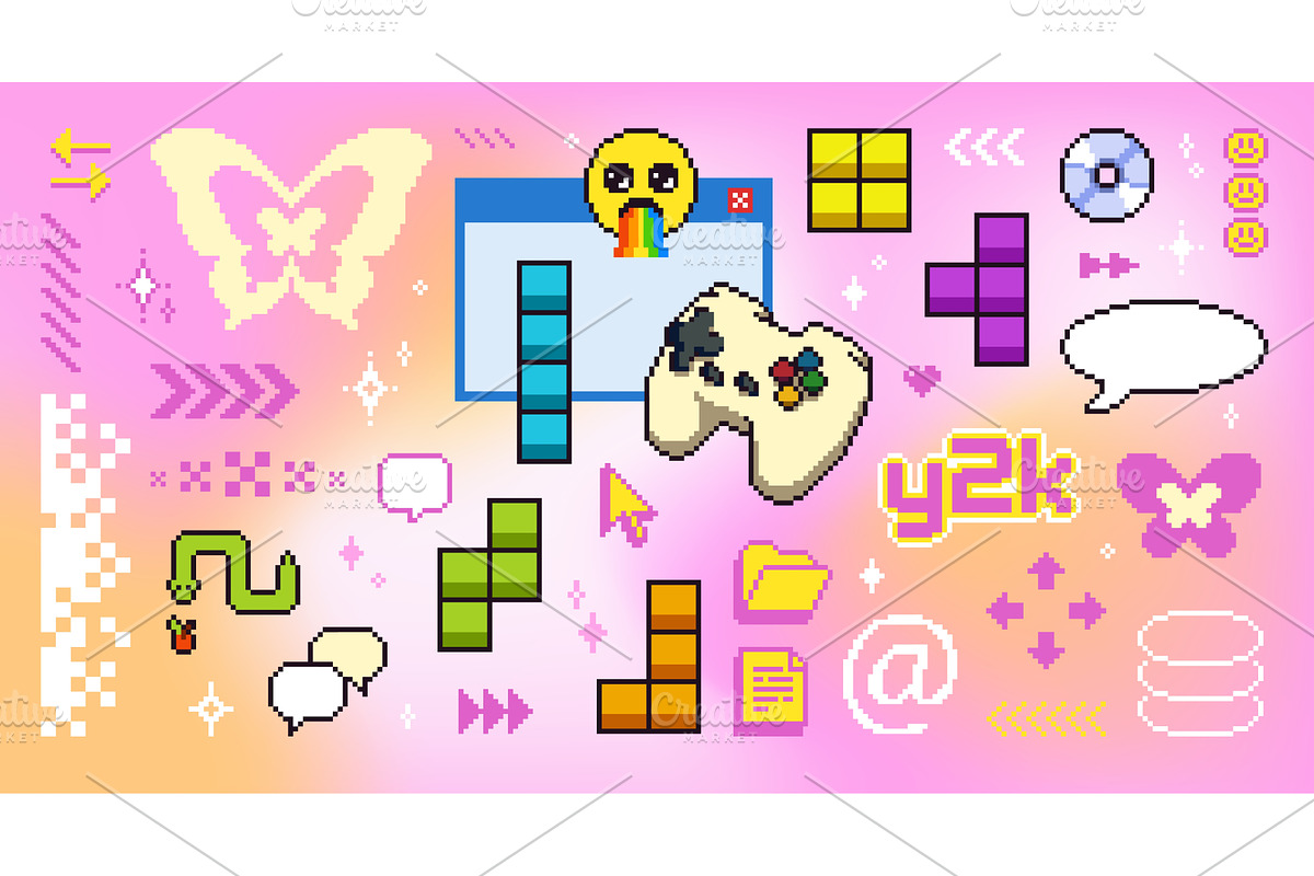 Retro computer game icons on y2k, a Technology Illustration by art PVP - market