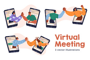 People giving hive five online set, a Technology Illustration by Good Studio