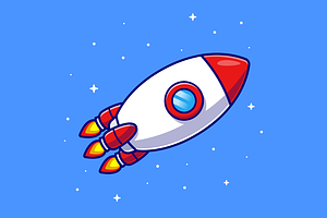 Rocket Flying In Space Cartoon