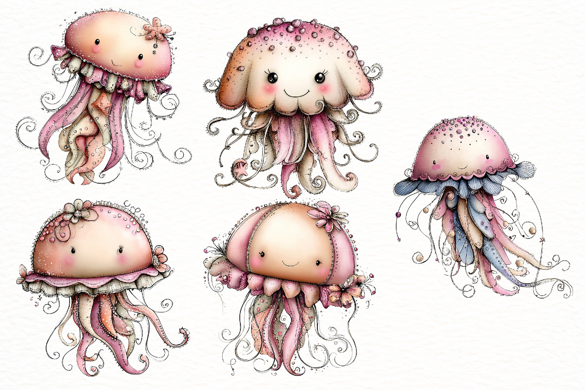 Whimsical summer jellyfish clipart, an Illustration by Designworld (Photo 5 of 8)
