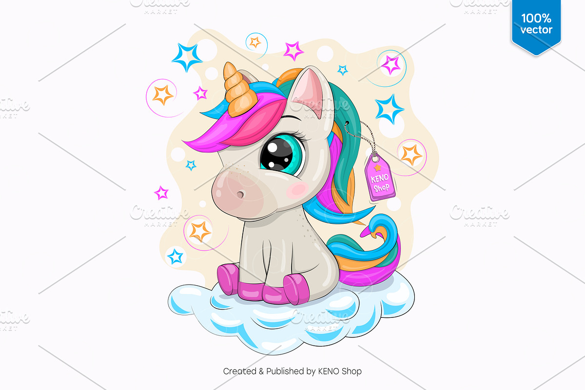 Cartoon little Unicorn. Tshirt, PNG., an Animal Illustration by KENO Mascots (Photo 2 of 4)