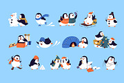 Christmas penguins set, backgrounds, an Animal Illustration by PaperTrident (Thumbnail 1 of 5)