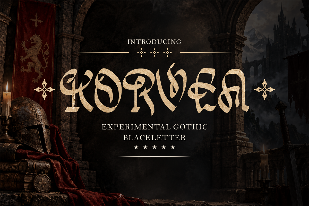 KORVEA — Experimental Gothic, a Blackletter Font by idealistudio (Photo 1 of 5)
