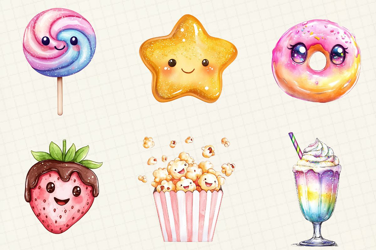Watercolor Glittery Kawaii Food, an Illustration by OK Design (Photo 4 of 5)